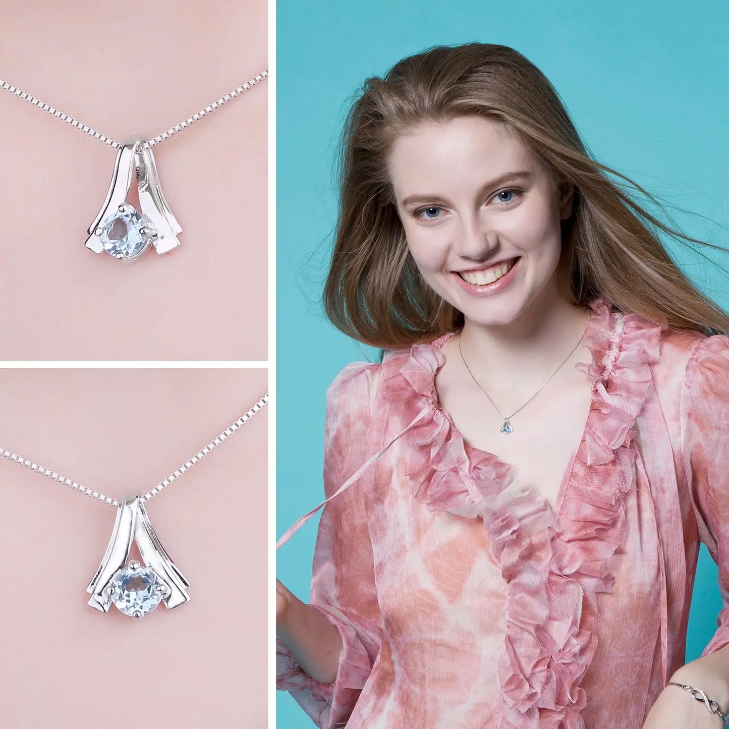 Elegant 1Ct Round Natural Blue Topaz Pendant Necklace in 925 Sterling Silver - Chain Not Included