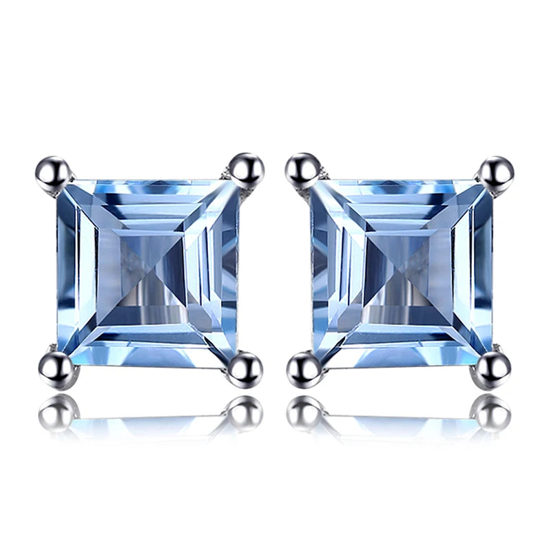Exquisite Square Blue Topaz Stud Earrings in 925 Sterling Silver - A Touch of Elegance for Every Occasion