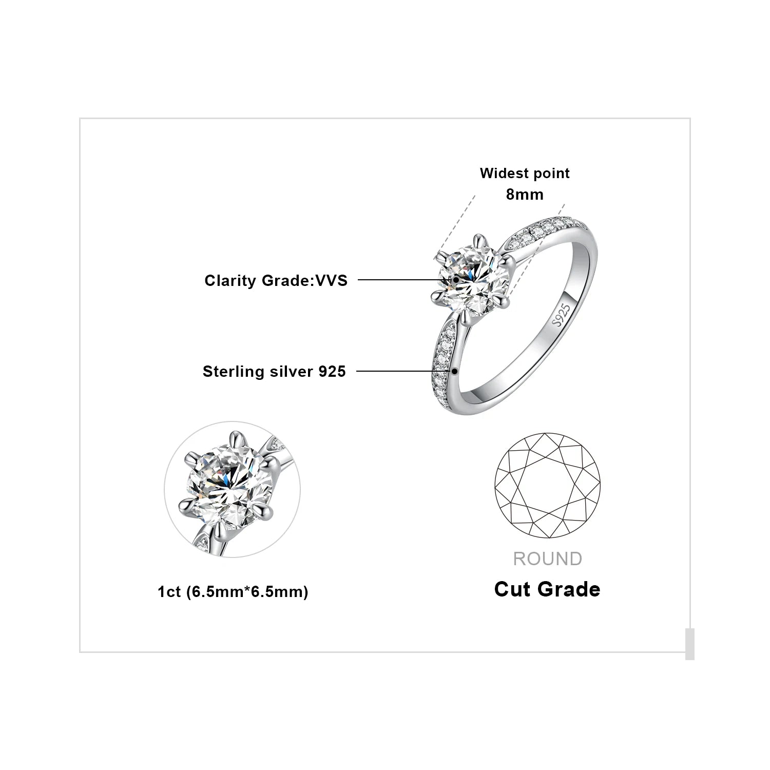 Exquisite 5A CZ Solitaire Classic 925 Sterling Silver Cocktail Ring - Perfect Engagement and Anniversary Gift for Women