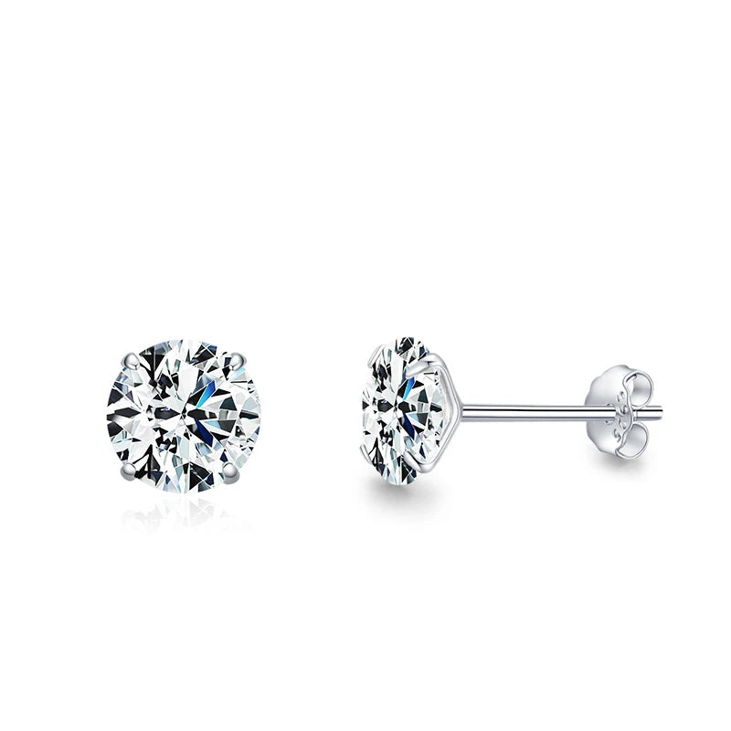 Exquisite 925 Sterling Silver Round CZ Stud Earrings - Dazzling Zirconia for Women's Wedding Jewelry in Multiple Sizes