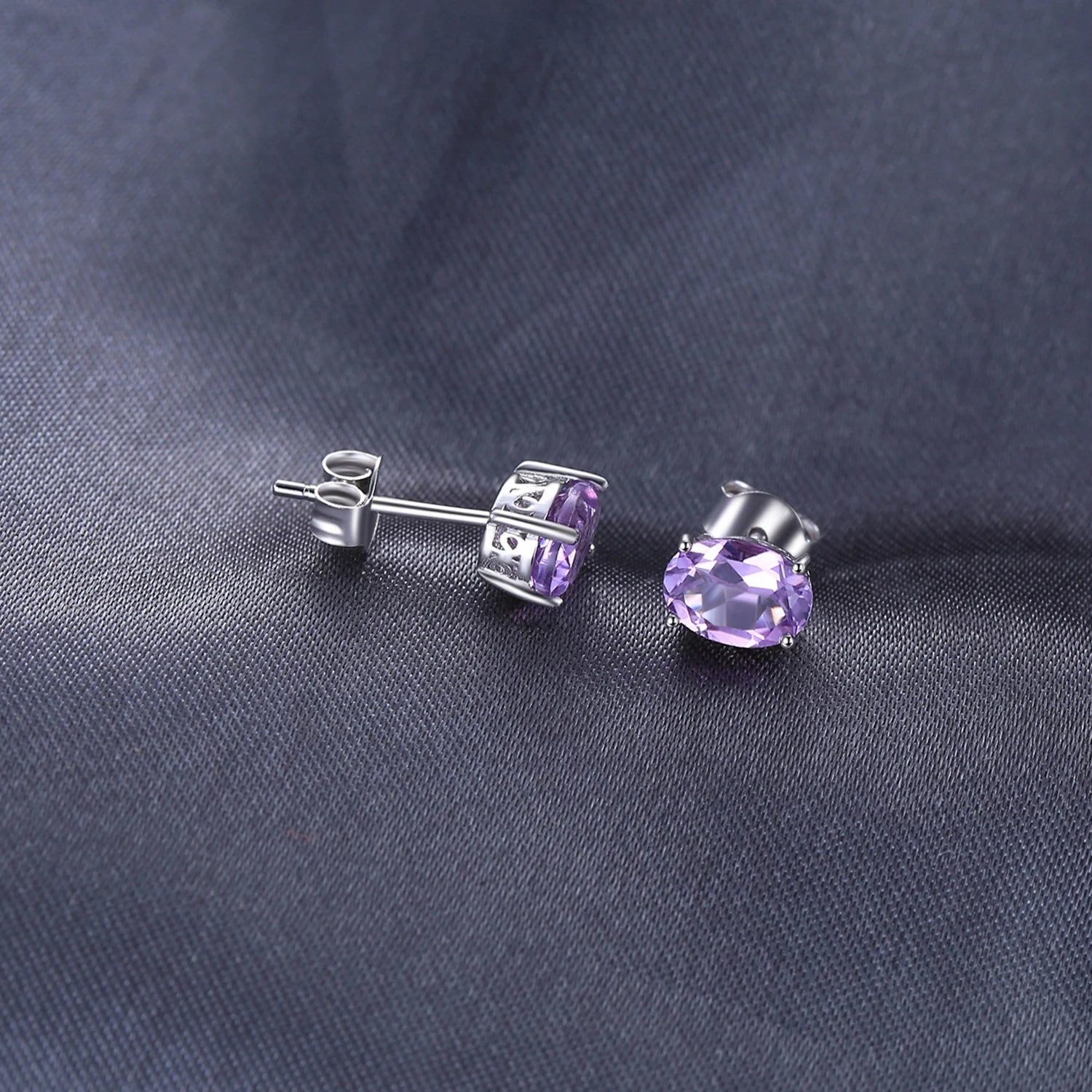 Elegant Oval Natural Amethyst 925 Sterling Silver Stud Earrings for Women - Perfect for Any Occasion