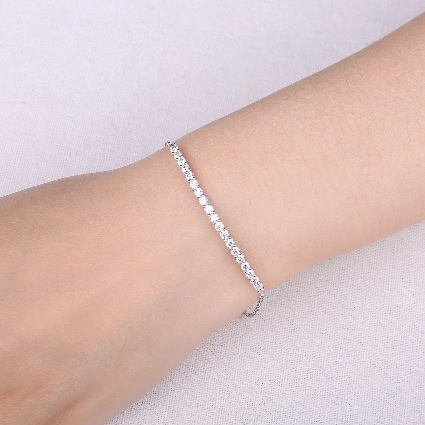 Elegant Moissanite D Color Round Cut 925 Sterling Silver Adjustable Link Bracelet for Women - Yellow Rose Gold Plated