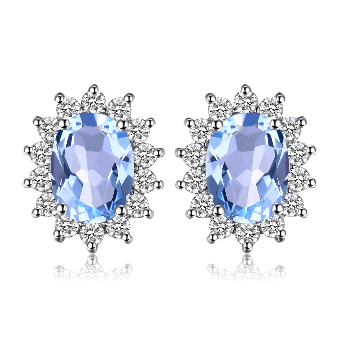 Exquisite Blue Topaz and Ruby 925 Sterling Silver Stud Earrings with Classic Star Design - Inspired by Princess Diana