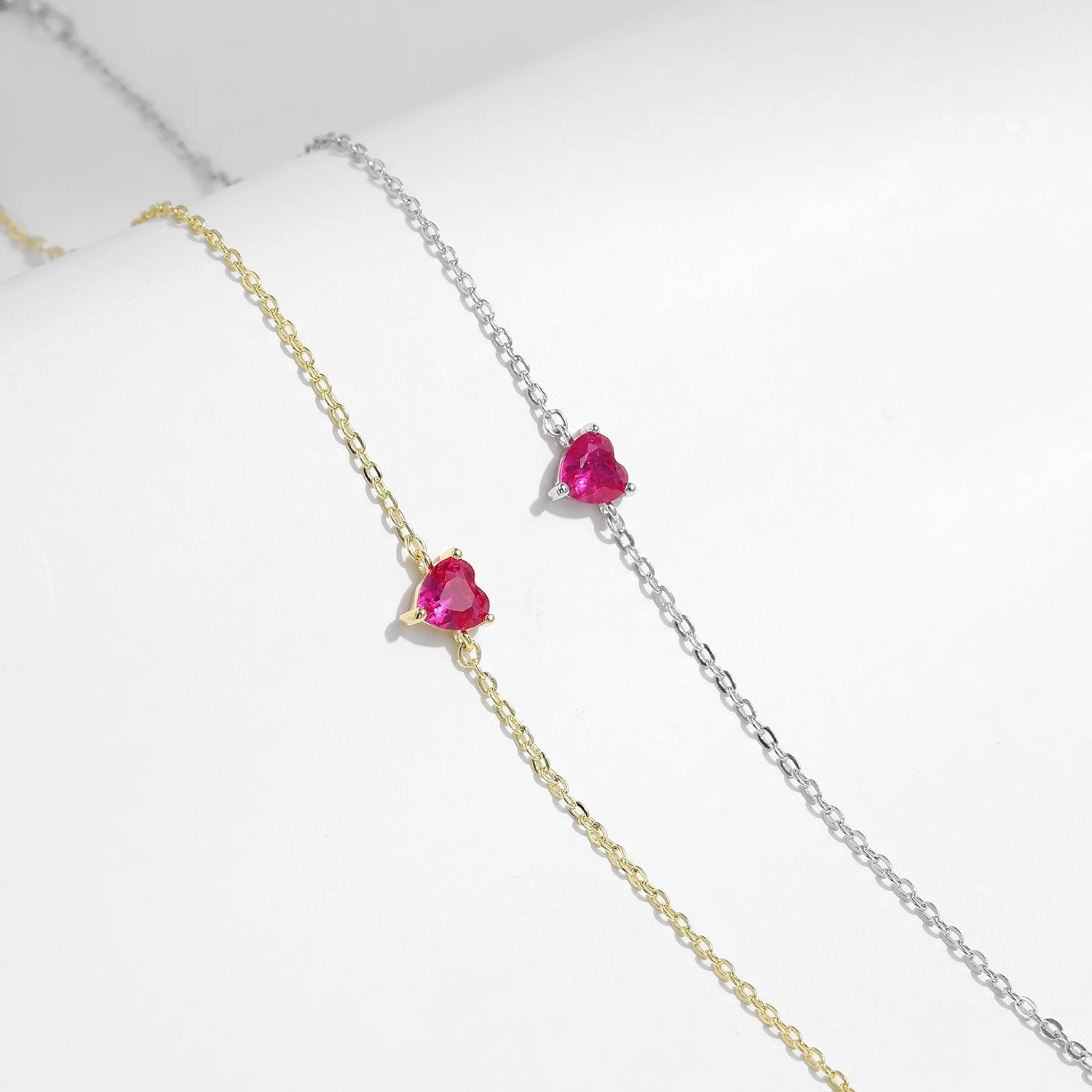 Stunning 925 Sterling Silver Heart Bracelet with Romantic Rose Red Zirconia - Elegant Link Chain for Women, Perfect for Fine Jewelry Gifts