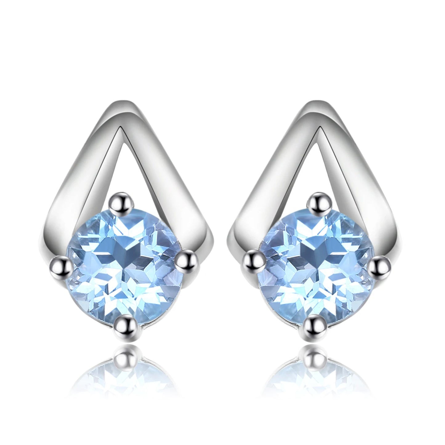 Elegantly Crafted 1.2Ct Round Natural Sky Blue Topaz Stud Earrings in 925 Sterling Silver - A Timeless Gift for Women