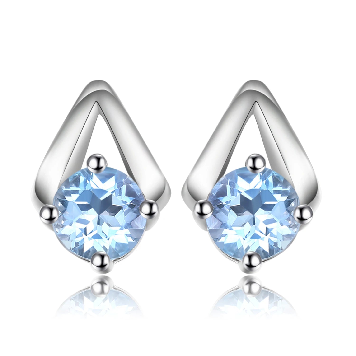 Elegantly Crafted 1.2Ct Round Natural Sky Blue Topaz Stud Earrings in 925 Sterling Silver - A Timeless Gift for Women