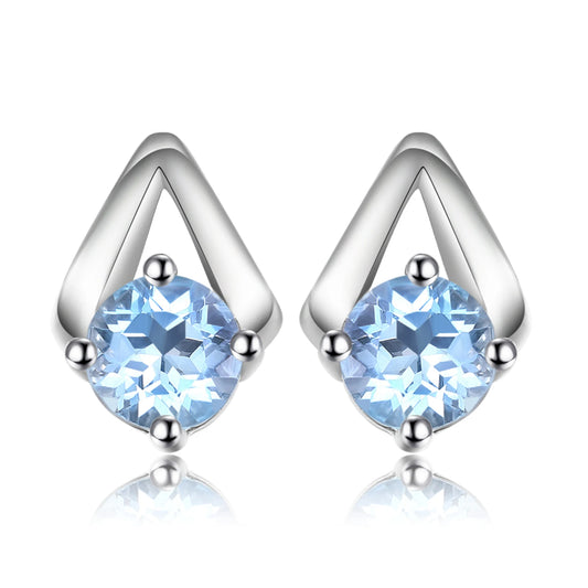 Elegantly Crafted 1.2Ct Round Natural Sky Blue Topaz Stud Earrings in 925 Sterling Silver - A Timeless Gift for Women