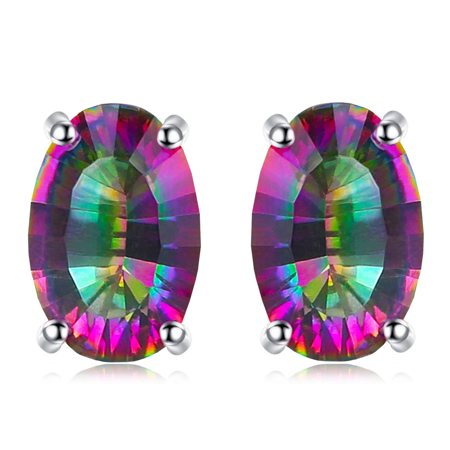 Exquisite 100% Natural Rainbow Quartz Stud Earrings in 925 Sterling Silver - Perfect Birthday Gift for Women