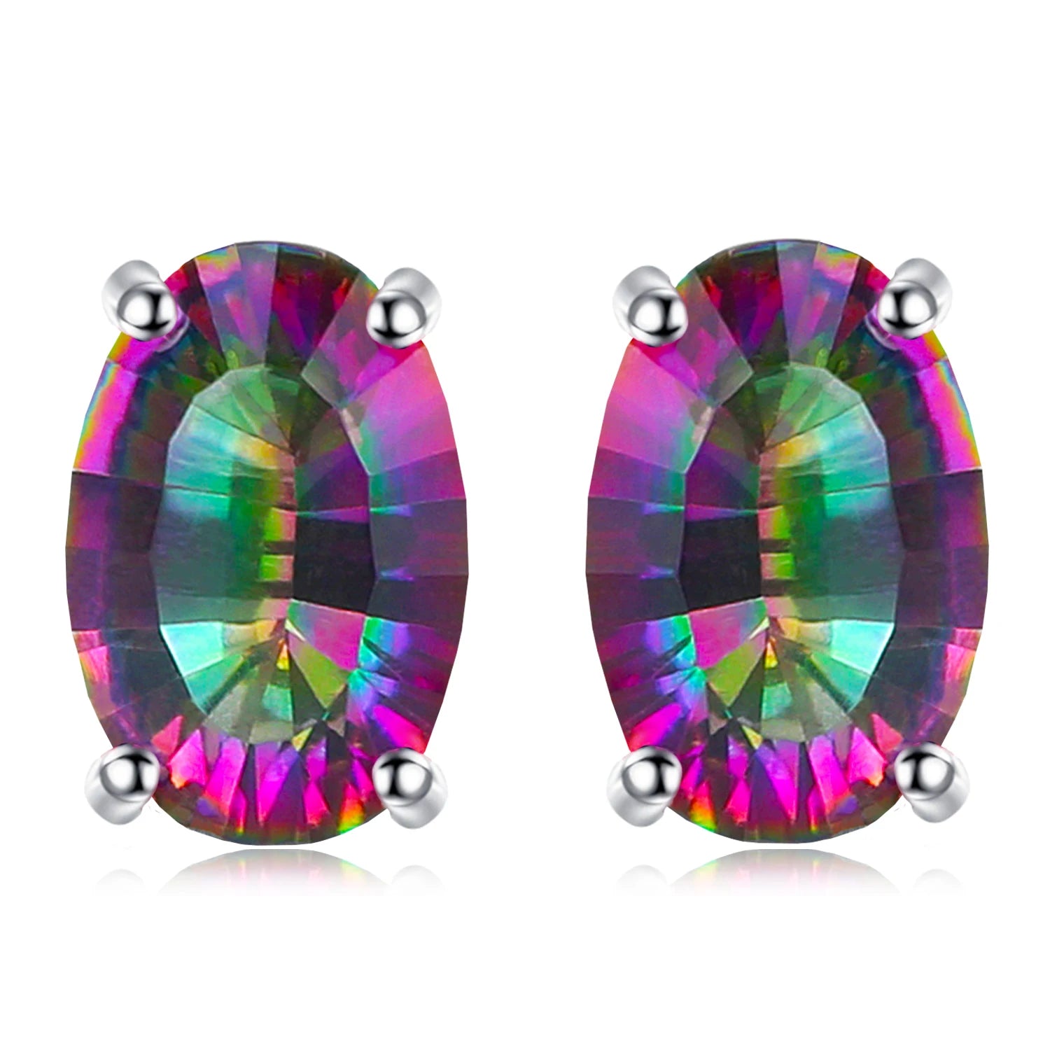 Exquisite 100% Natural Rainbow Quartz Stud Earrings in 925 Sterling Silver - Perfect Birthday Gift for Women