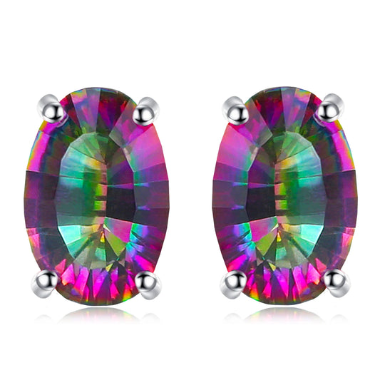 Exquisite 100% Natural Rainbow Quartz Stud Earrings in 925 Sterling Silver - Perfect Birthday Gift for Women