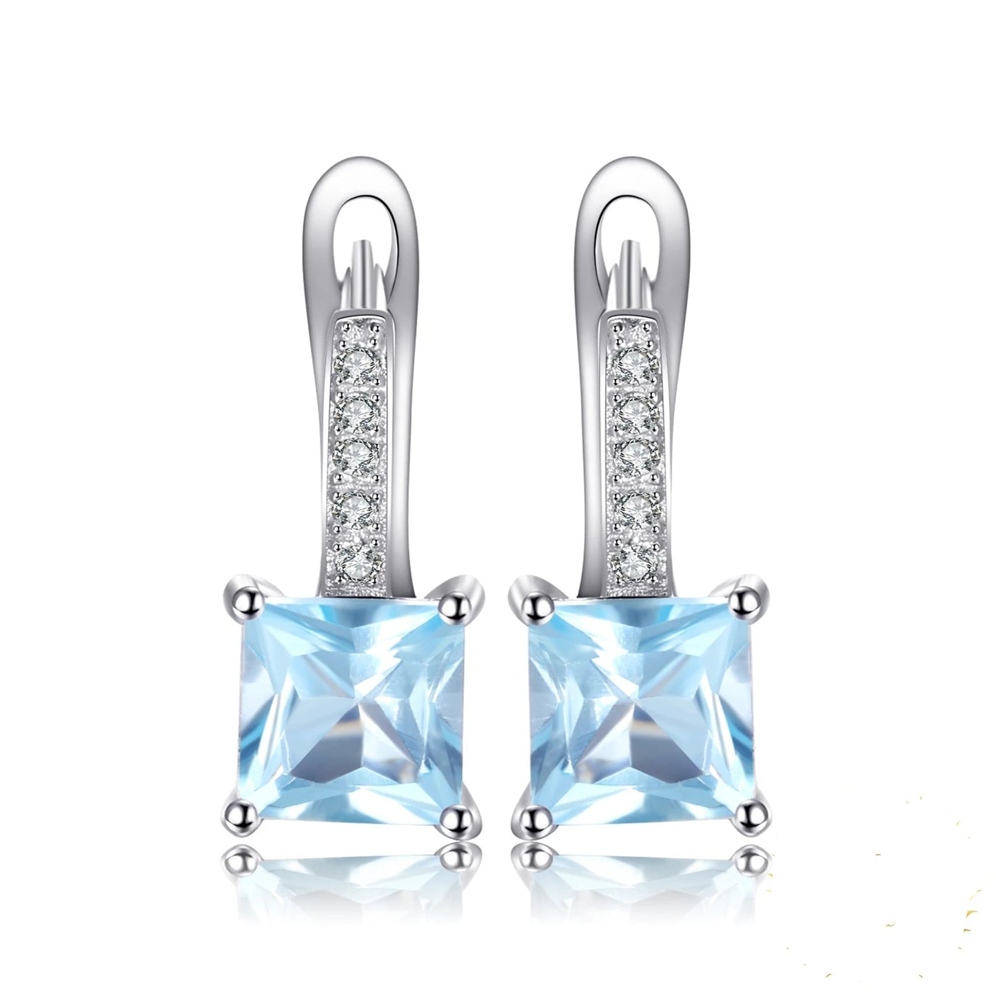 Elevate Your Elegance with 1.4Ct Princess Cut Sky Blue Topaz 925 Sterling Silver Hoop Earrings – A Perfect Gift for Women on Any Special Occasion