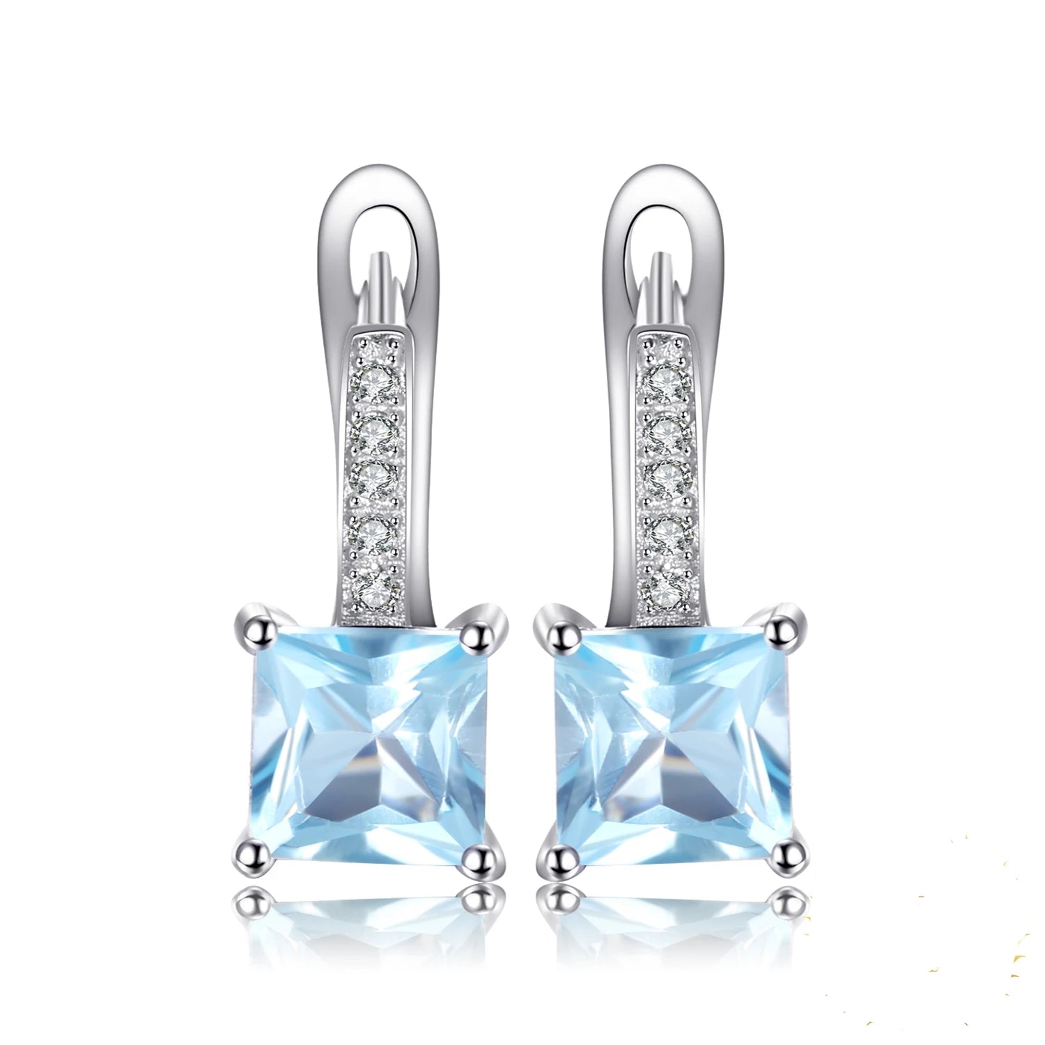 Elevate Your Elegance with 1.4Ct Princess Cut Sky Blue Topaz 925 Sterling Silver Hoop Earrings – A Perfect Gift for Women on Any Special Occasion