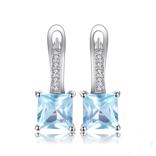 Elevate Your Elegance with 1.4Ct Princess Cut Sky Blue Topaz 925 Sterling Silver Hoop Earrings – A Perfect Gift for Women on Any Special Occasion