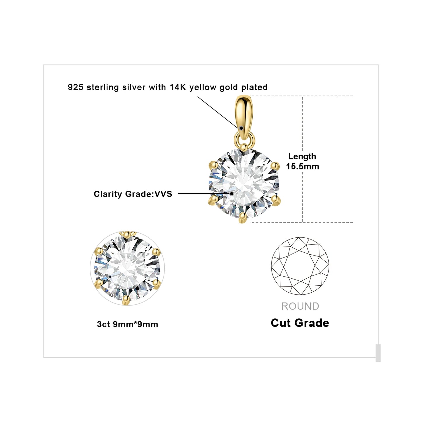 Exquisite Moissanite D Color Round Pendant Necklace in 925 Sterling Silver - A Timeless Elegance for Women