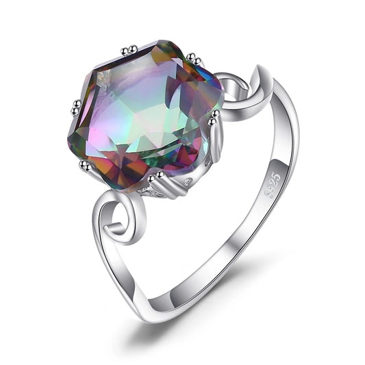 Stunning Flower-Inspired Rainbow Mystic Quartz Cocktail Ring in 925 Sterling Silver for Women - A Statement of Elegance in Fine Jewelry