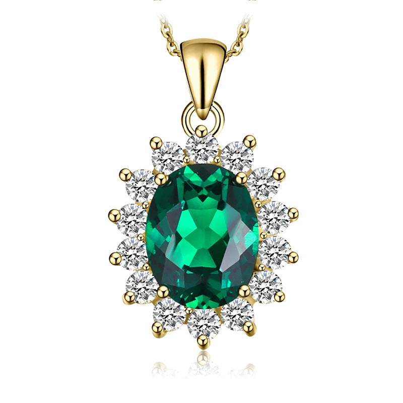 Elegant Princess Diana Inspired Blue Sapphire and Ruby Simulated Emerald Pendant Necklace in 925 Sterling Silver for Women (Chain Not Included)