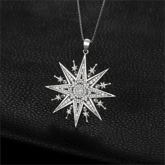 Stunning Vintage Gothic North Star 925 Sterling Silver Pendant Necklace with Cubic Zirconia – Perfect for Any Occasion!1