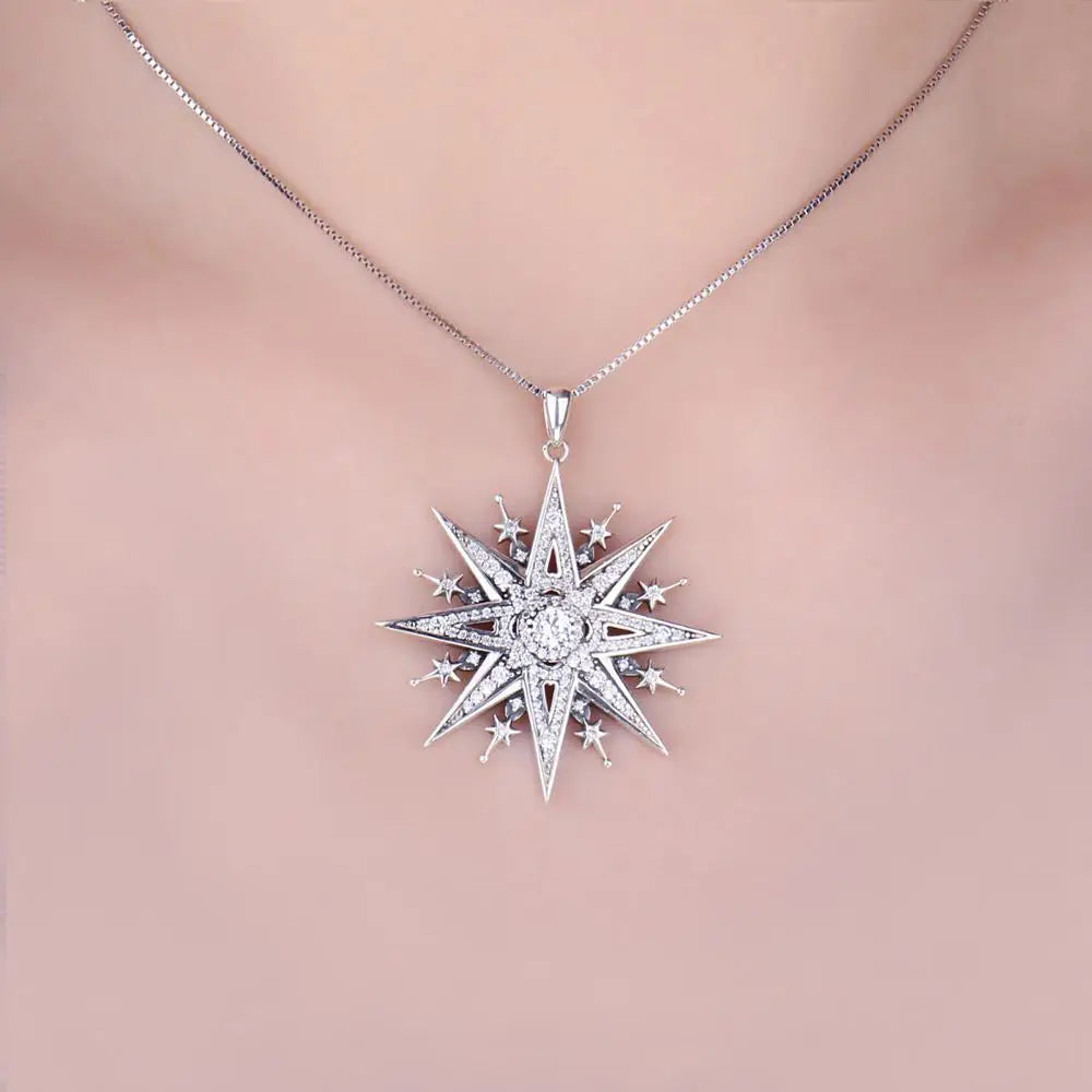 Stunning Vintage Gothic North Star 925 Sterling Silver Pendant Necklace with Cubic Zirconia – Perfect for Any Occasion!2