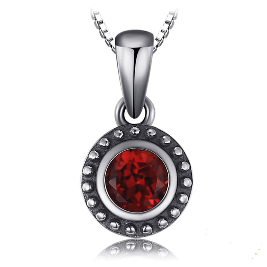 Vintage 5Mm Genuine Garnet 925 Sterling Silver Pendant Necklace for Women Fashion Gemstone Jewelry without Chain