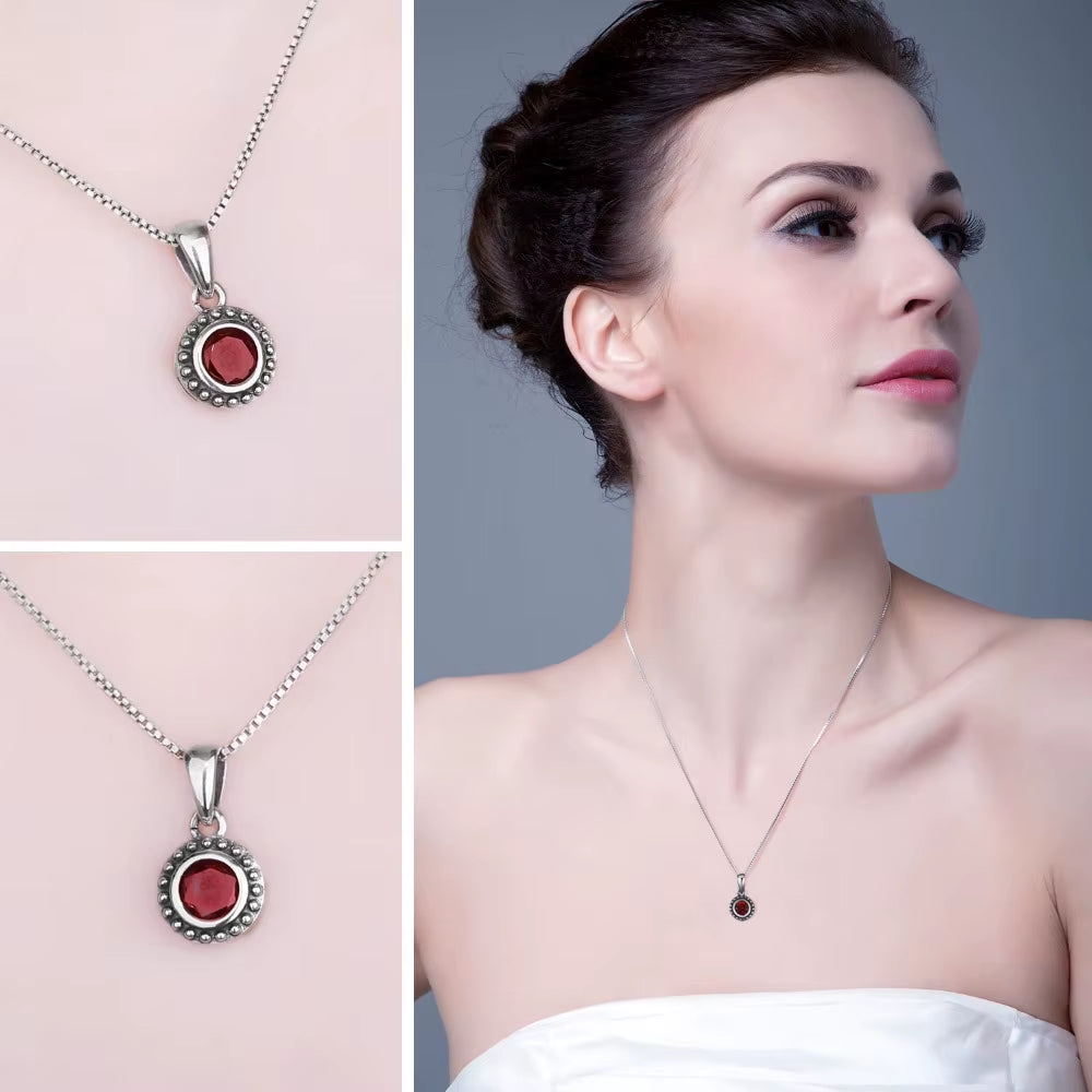 Vintage 5Mm Genuine Garnet 925 Sterling Silver Pendant Necklace for Women Fashion Gemstone Jewelry without Chain2