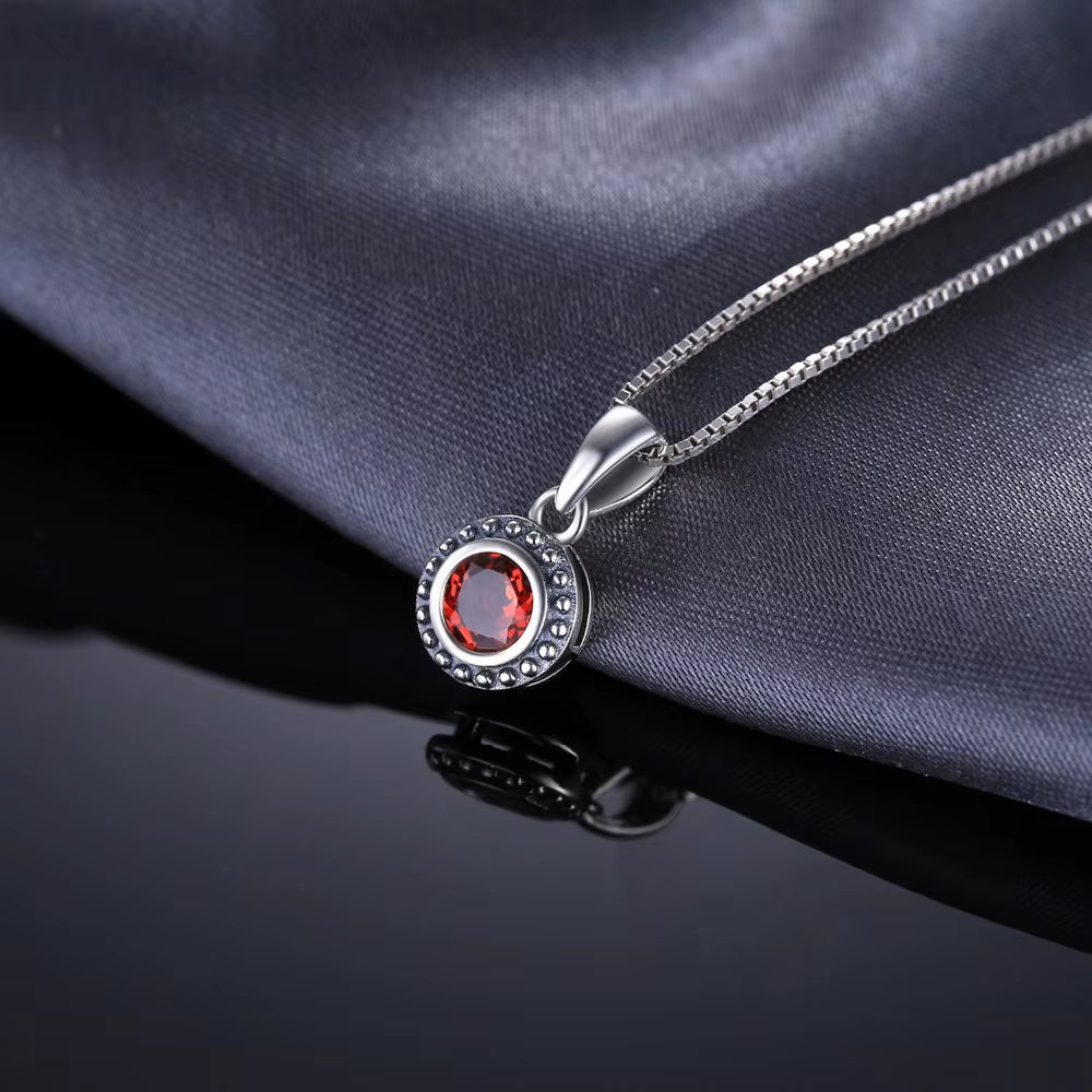 Vintage 5Mm Genuine Garnet 925 Sterling Silver Pendant Necklace for Women Fashion Gemstone Jewelry without Chain4