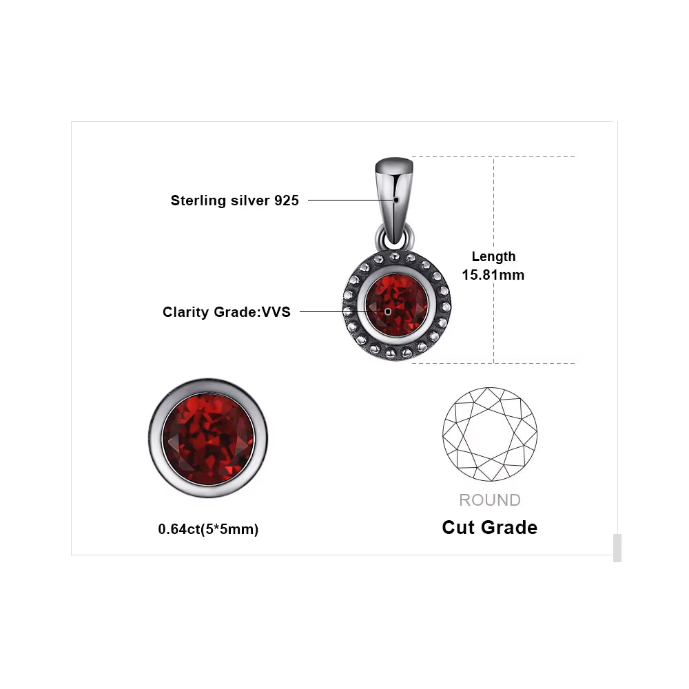Vintage 5Mm Genuine Garnet 925 Sterling Silver Pendant Necklace for Women Fashion Gemstone Jewelry 
without Chain5
