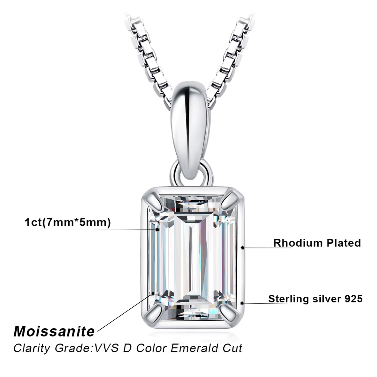 Exquisite 1Ct D Color Emerald Cut Moissanite Pendant Necklace in 925 Sterling Silver - Perfect Gift for Women - Yellow Rose Gold Plated (Chain Not Included)