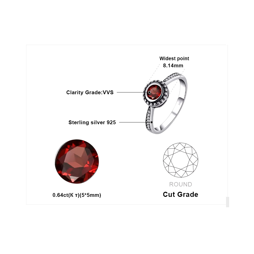 Elegant 5mm Natural Garnet 925 Sterling Silver Ring - A Timeless Fashion Statement for Women