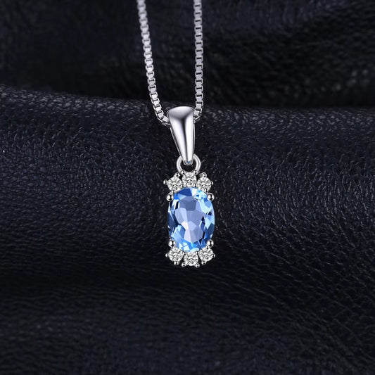 Stunning Natural Oval Sky Blue Topaz Pendant Necklace in Solid 925 Sterling Silver - Elegant Fine Jewelry for Women