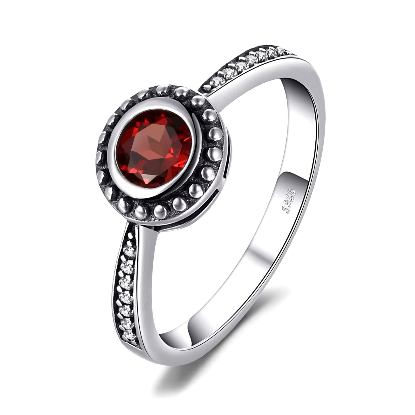 Elegant 5mm Natural Garnet 925 Sterling Silver Ring - A Timeless Fashion Statement for Women