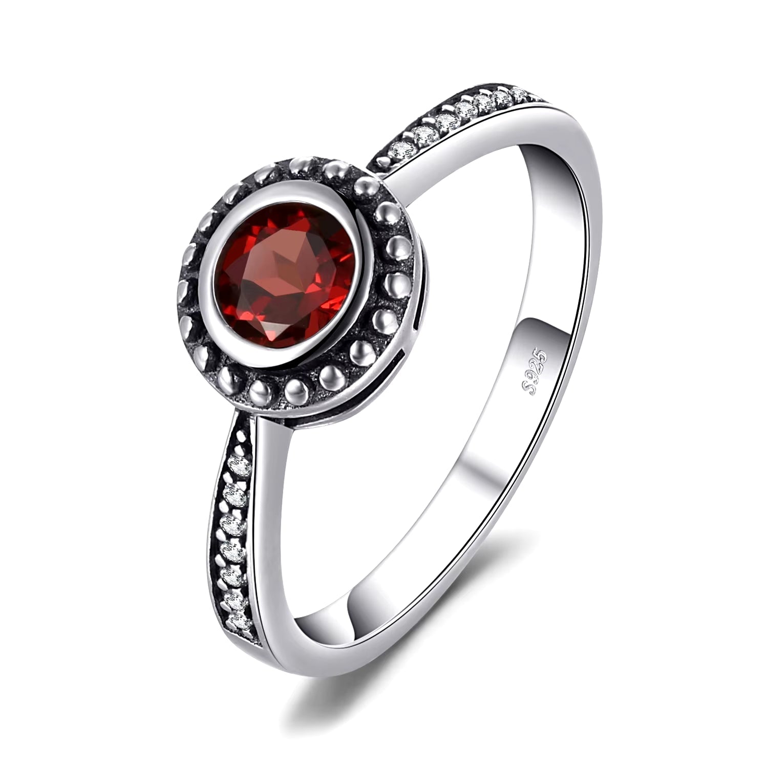 Elegant 5mm Natural Garnet 925 Sterling Silver Ring - A Timeless Fashion Statement for Women