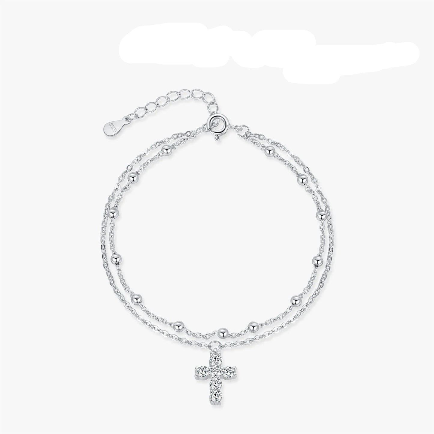 Stunning Double Layer Link Chain Bracelet with Exquisite Cross CZ Design in 925 Sterling Silver for Women - Perfect for Elegant Occasions