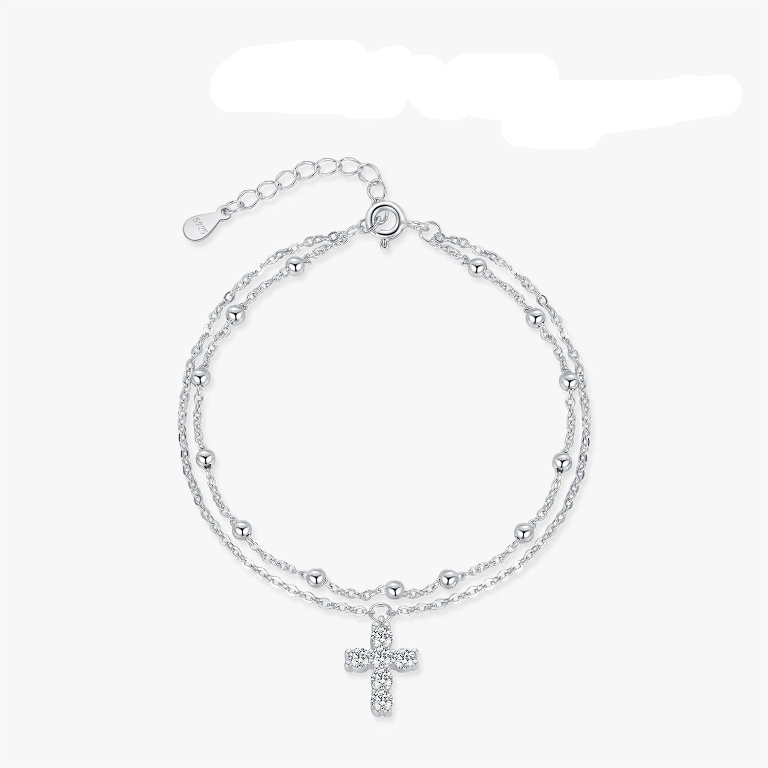 Stunning Double Layer Link Chain Bracelet with Exquisite Cross CZ Design in 925 Sterling Silver for Women - Perfect for Elegant Occasions