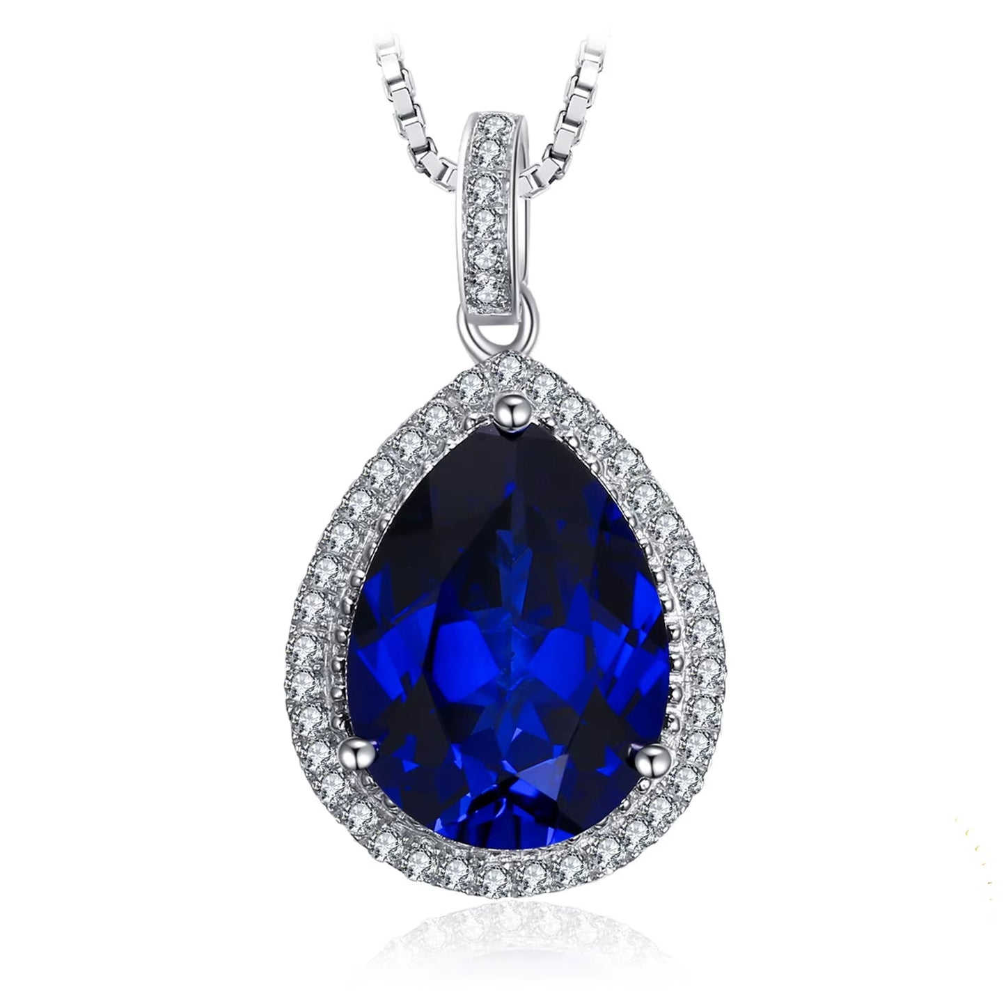 Luxurious 12Ct Created Blue Sapphire Pendant Necklace in 925 Sterling Silver for Women - Exquisite Birthday or Party Gift