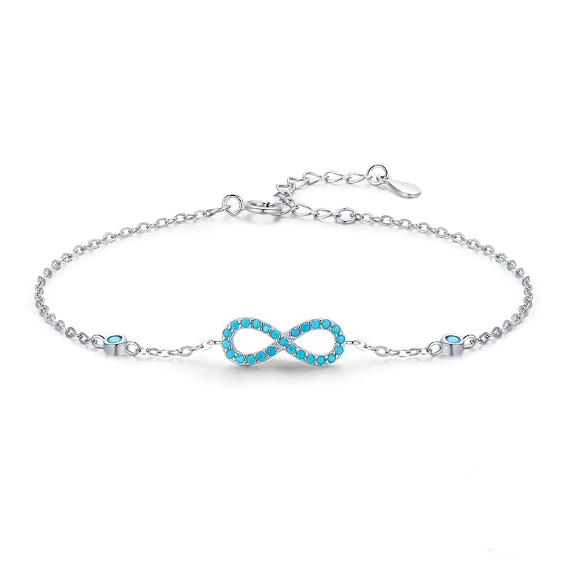 Exquisite Vintage 925 Sterling Silver Romantic Infinite Love Beach Bracelet with Natural Turquoise
