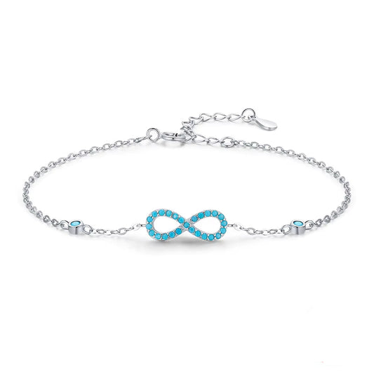 Exquisite Vintage 925 Sterling Silver Romantic Infinite Love Beach Bracelet with Natural Turquoise