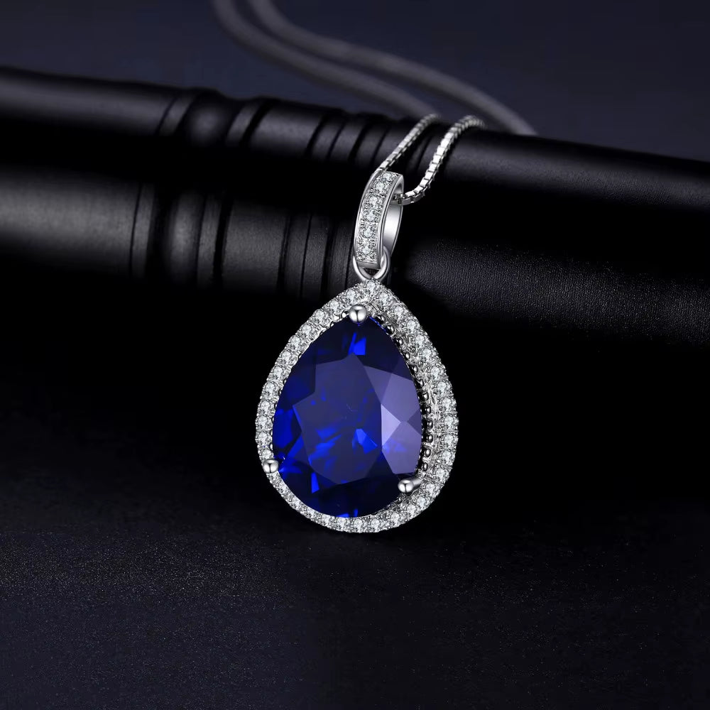Luxurious 12Ct Created Blue Sapphire Pendant Necklace in 925 Sterling Silver for Women - Exquisite Birthday or Party Gift