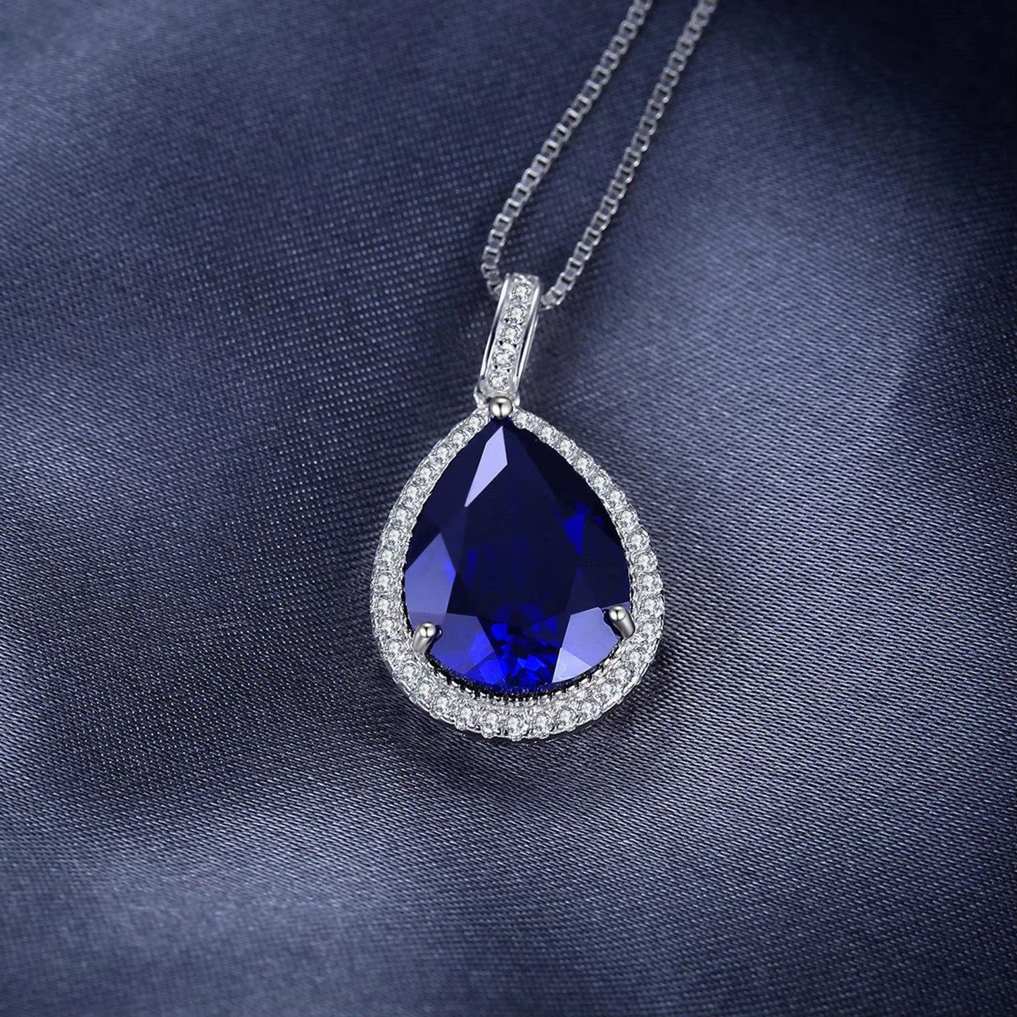 Luxurious 12Ct Created Blue Sapphire Pendant Necklace in 925 Sterling Silver for Women - Exquisite Birthday or Party Gift
