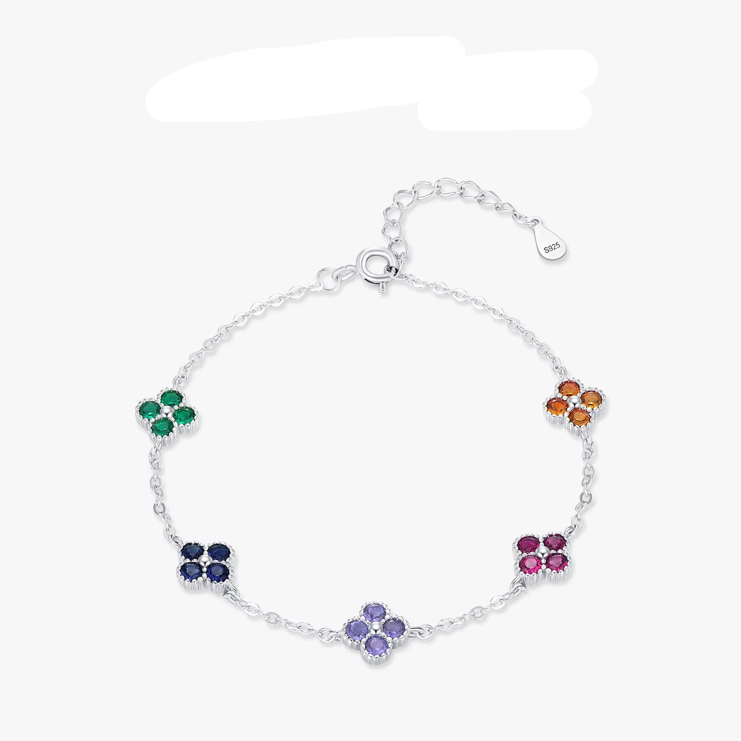 Exquisite 925 Sterling Silver Four Leaf Clover Bracelet Adorned with Colorful Zirconia for Women - A Trendy and Elegant Fashion Accessory