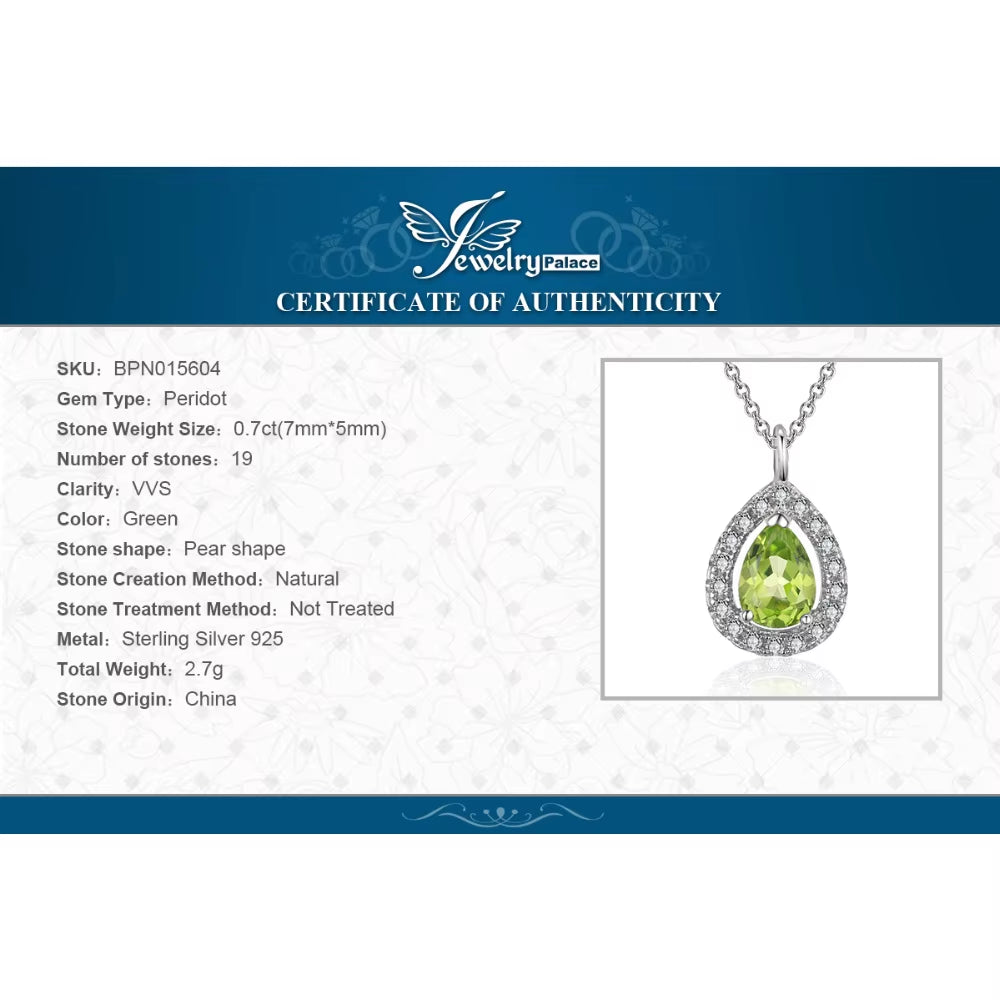 Elegant Pear Natural Peridot and 925 Sterling Silver Halo Pendant Necklace - A Refined Jewelry Gift for Women