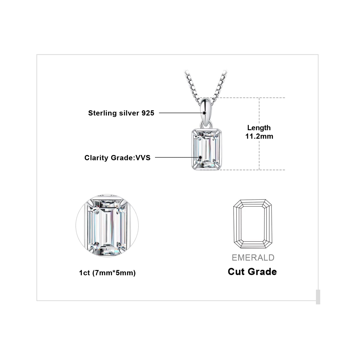 Exquisite 1Ct D Color Emerald Cut Moissanite Pendant Necklace in 925 Sterling Silver - Perfect Gift for Women - Yellow Rose Gold Plated (Chain Not Included)