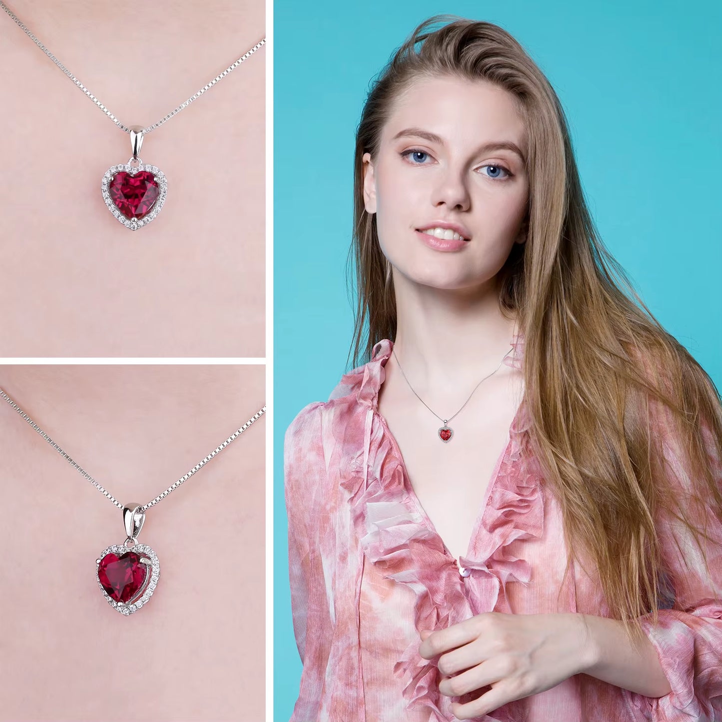 Exquisite Heart Love 3.6Ct Created Ruby Pendant Necklace in 925 Sterling Silver for Women – A Perfect Gift for Any Occasion