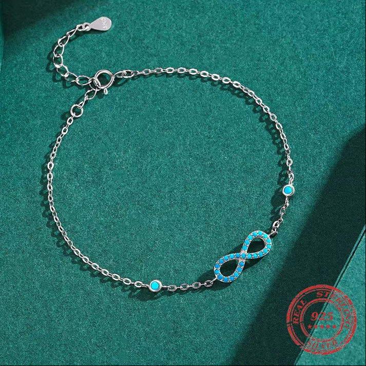 Exquisite Vintage 925 Sterling Silver Romantic Infinite Love Beach Bracelet with Natural Turquoise