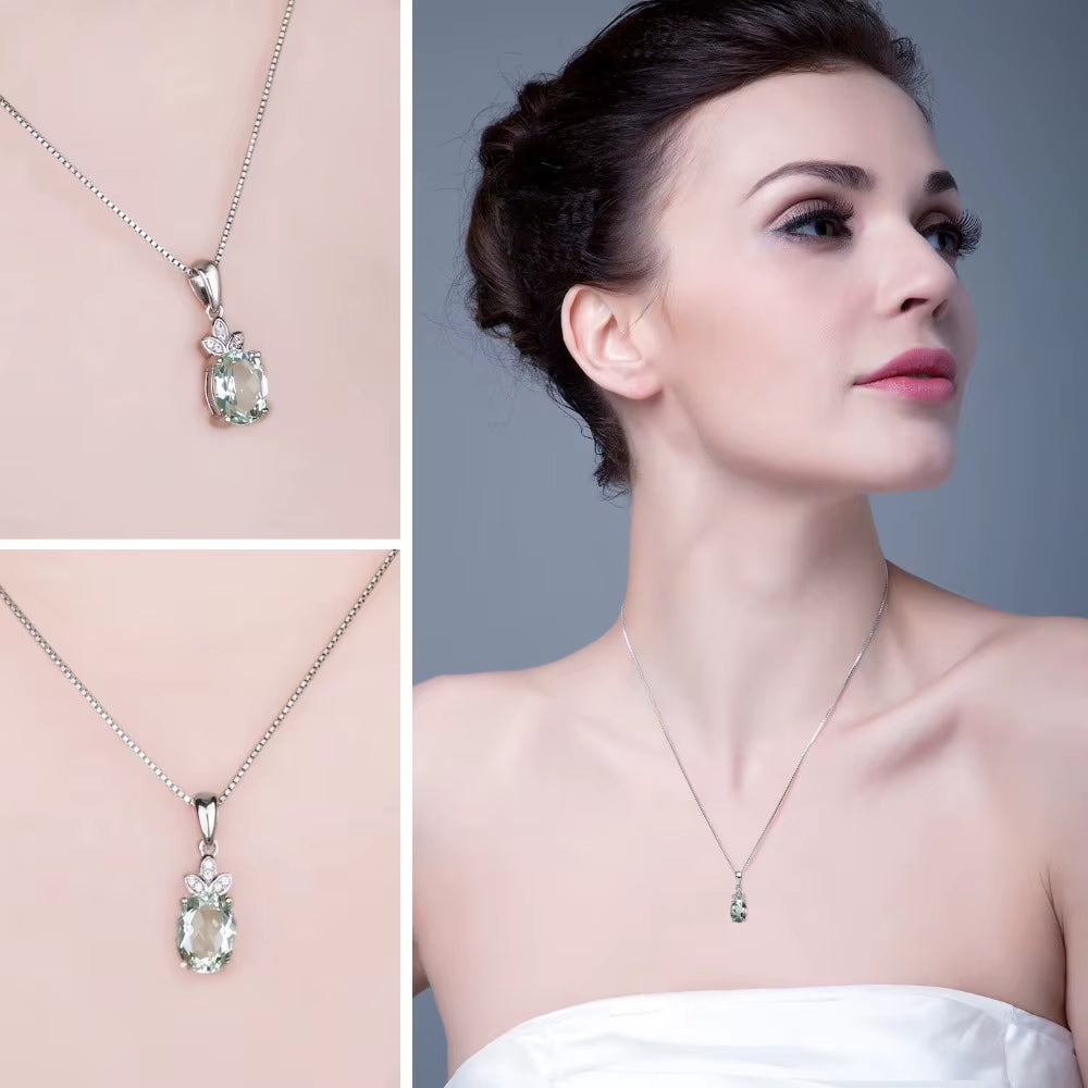 1.8Ct Genuine Green Amethyst Pendant Necklace in 925 Sterling Silver - Elegant Jewelry for Women, No Chain Included