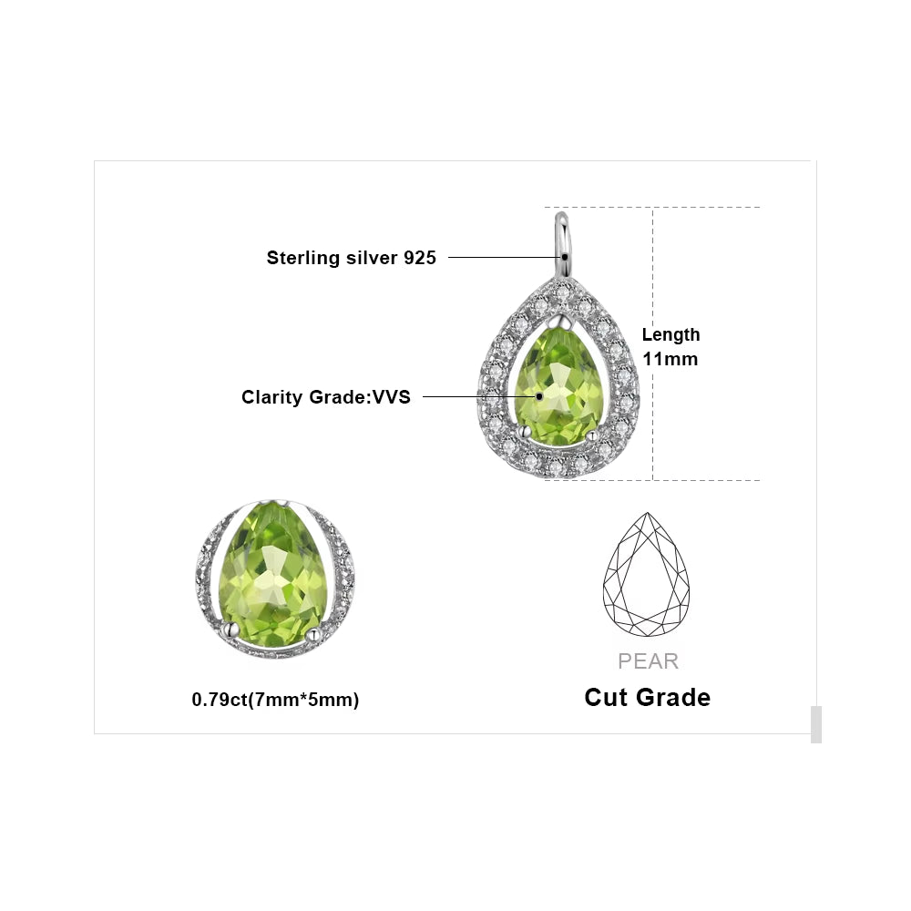 Elegant Pear Natural Peridot and 925 Sterling Silver Halo Pendant Necklace - A Refined Jewelry Gift for Women