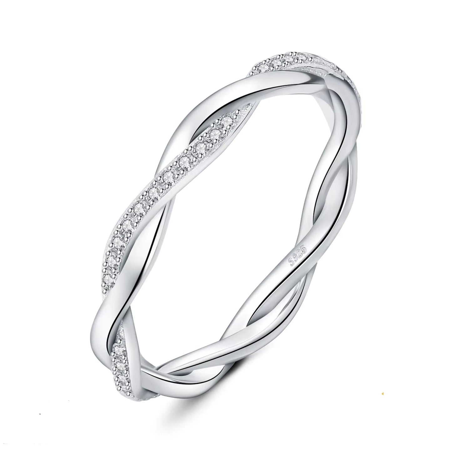 Exquisite Moissanite D Color Love Rope Infinity 925 Sterling Silver Stackable Band Ring - A Timeless Treasure for Women