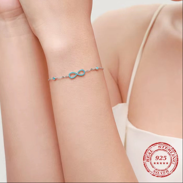 Exquisite Vintage 925 Sterling Silver Romantic Infinite Love Beach Bracelet with Natural Turquoise