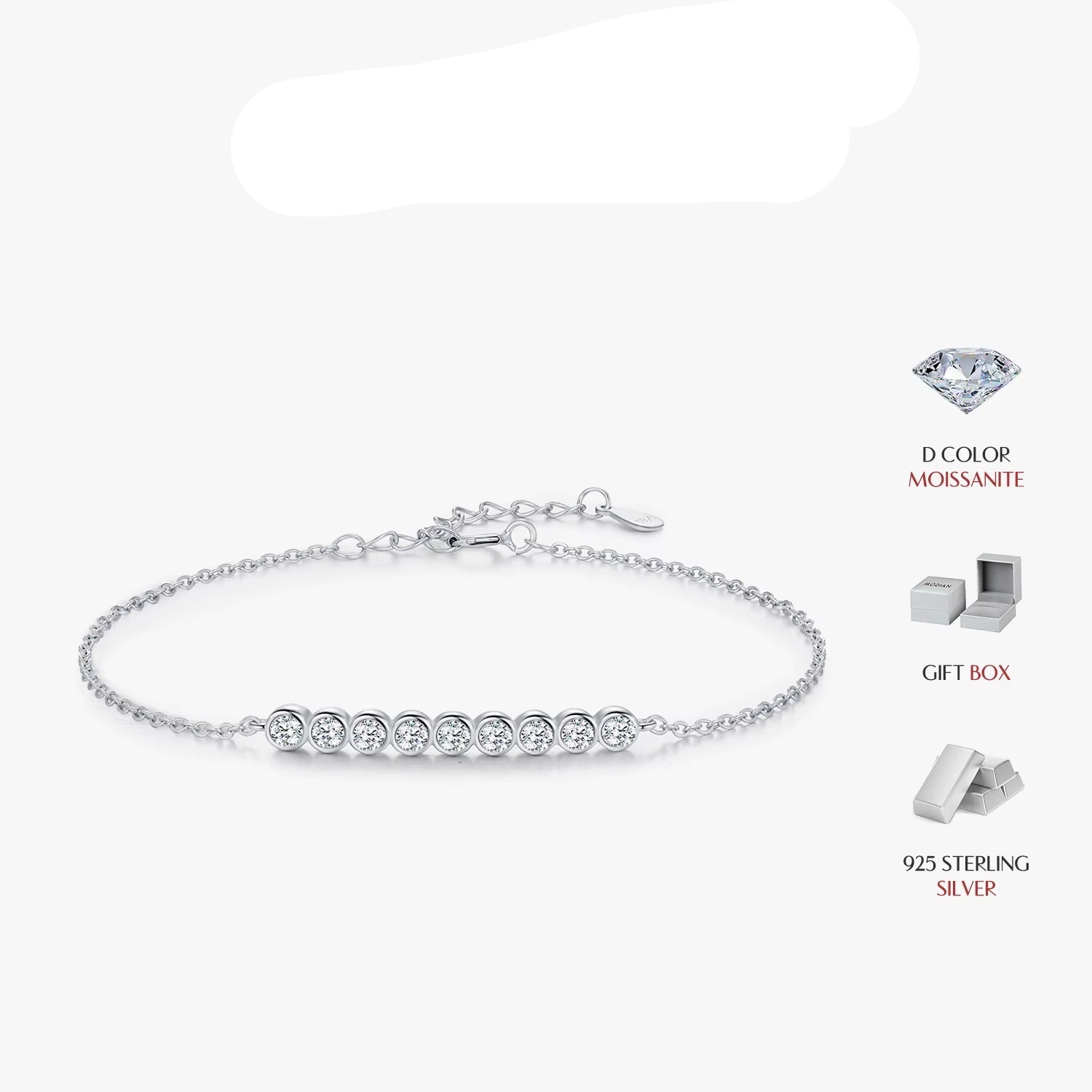 D Color Moissanite & 925 Sterling Silver Elegant Chain Link Bracelet - Luxury Jewelry for Women, Perfect Wedding Gift