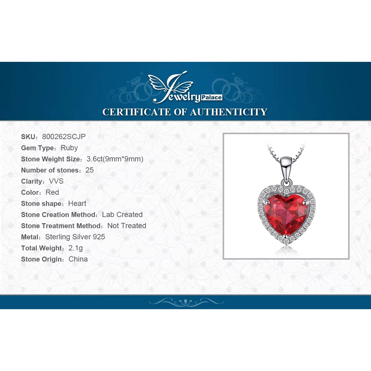 Exquisite Heart Love 3.6Ct Created Ruby Pendant Necklace in 925 Sterling Silver for Women – A Perfect Gift for Any Occasion